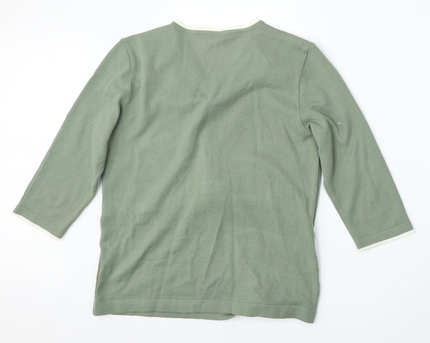 Preworn Womens Green V-Neck Striped Polyacrylate Fibre Cardigan Jumper Size 10