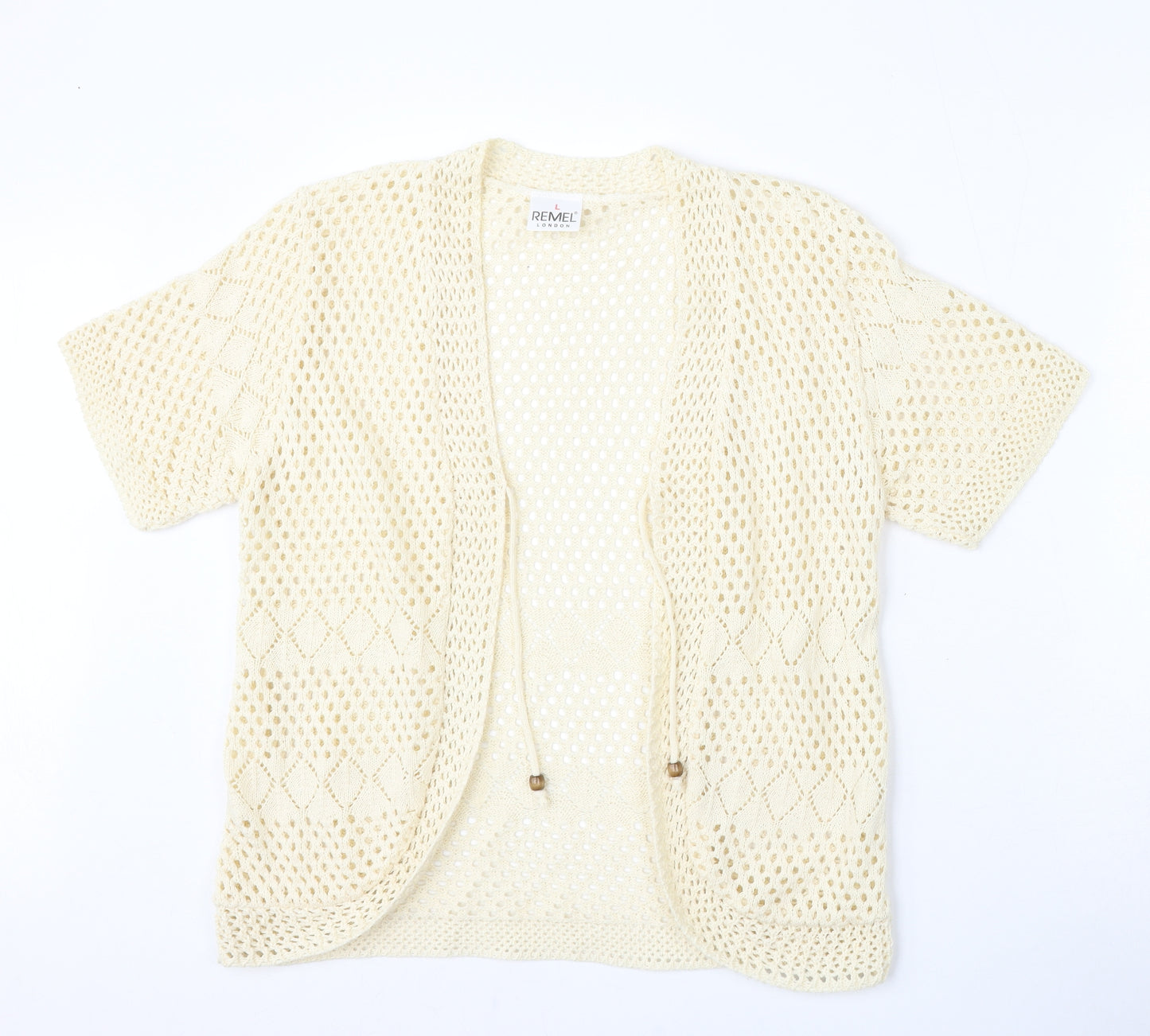 Remel London Womens Beige V-Neck  Cotton Cardigan Jumper Size L