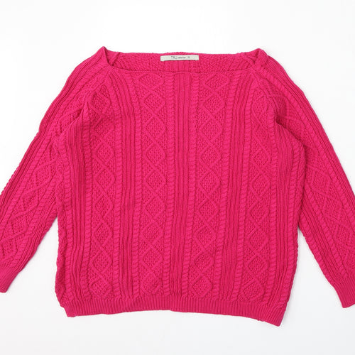 Tru Collection Womens Pink Boat Neck  Cotton Pullover Jumper Size M
