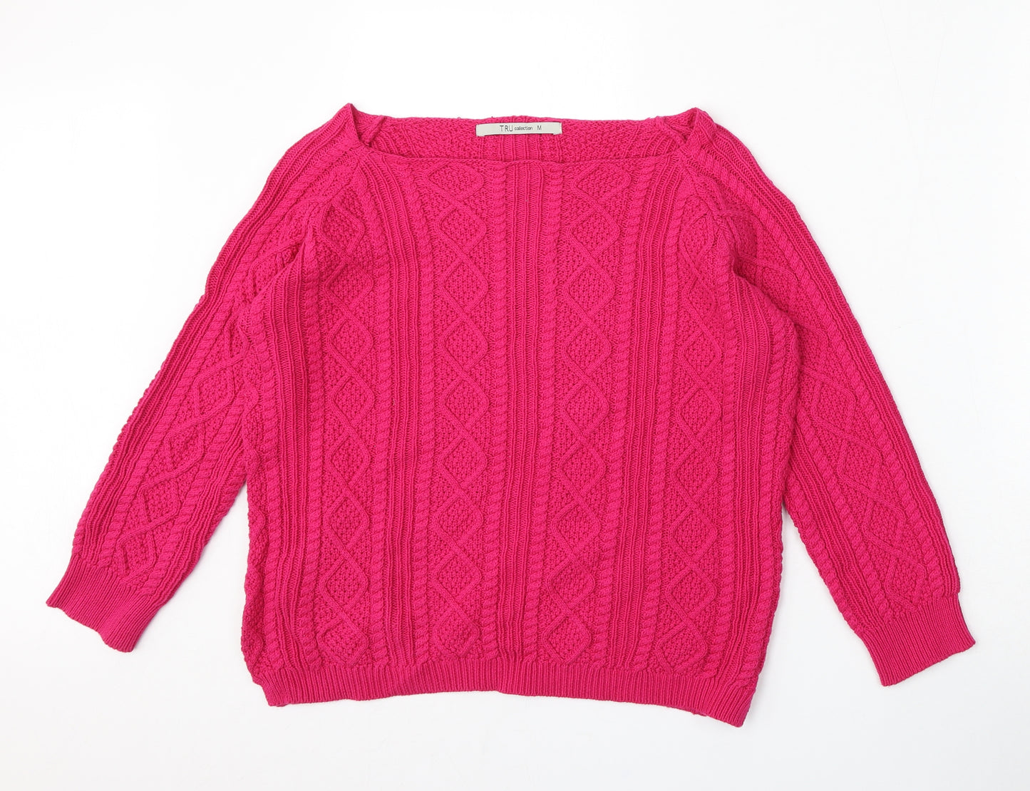 Tru Collection Womens Pink Boat Neck  Cotton Pullover Jumper Size M