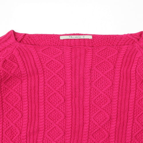 Tru Collection Womens Pink Boat Neck  Cotton Pullover Jumper Size M
