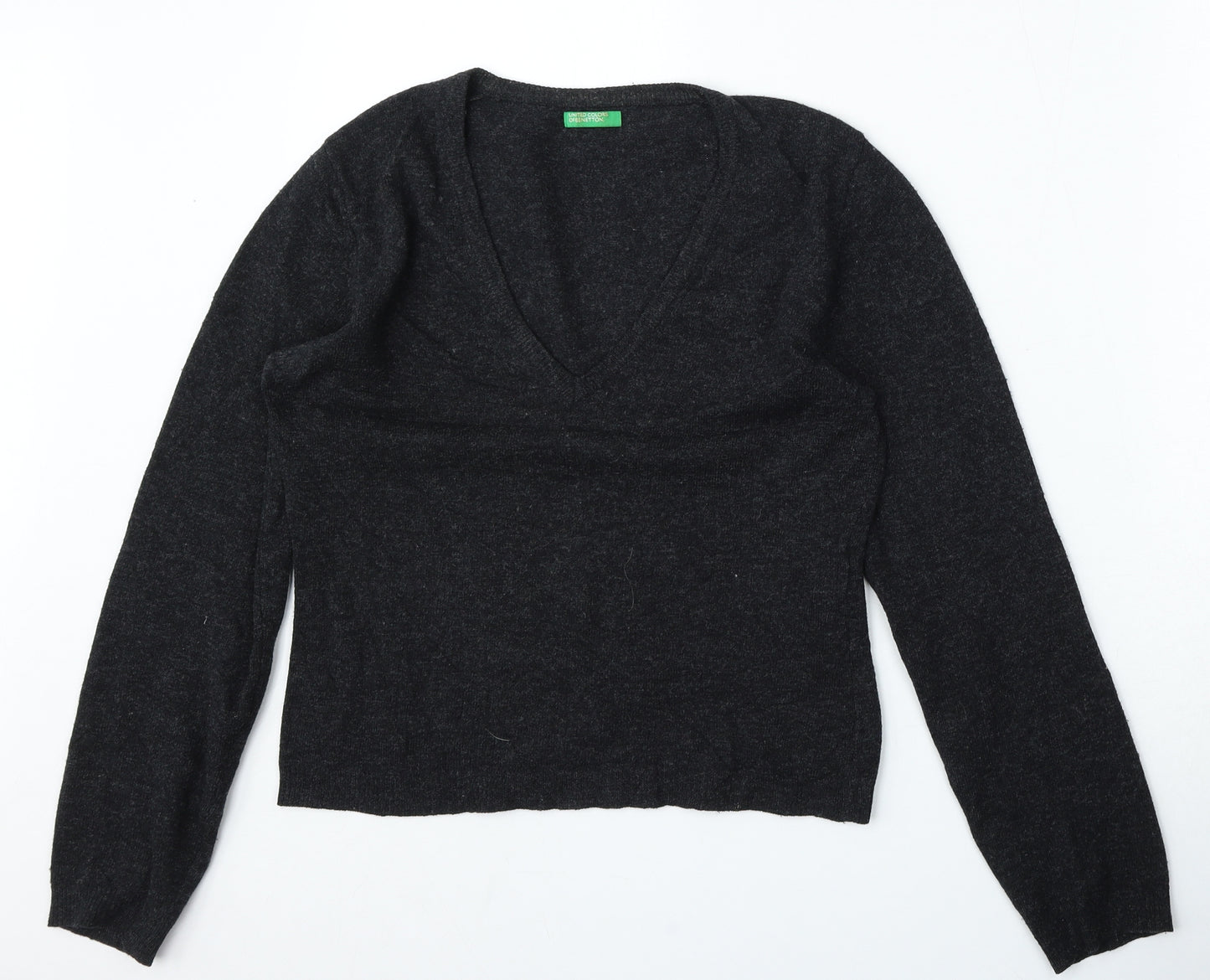United Colors of Benetton Mens Black V-Neck  Wool Pullover Jumper Size S