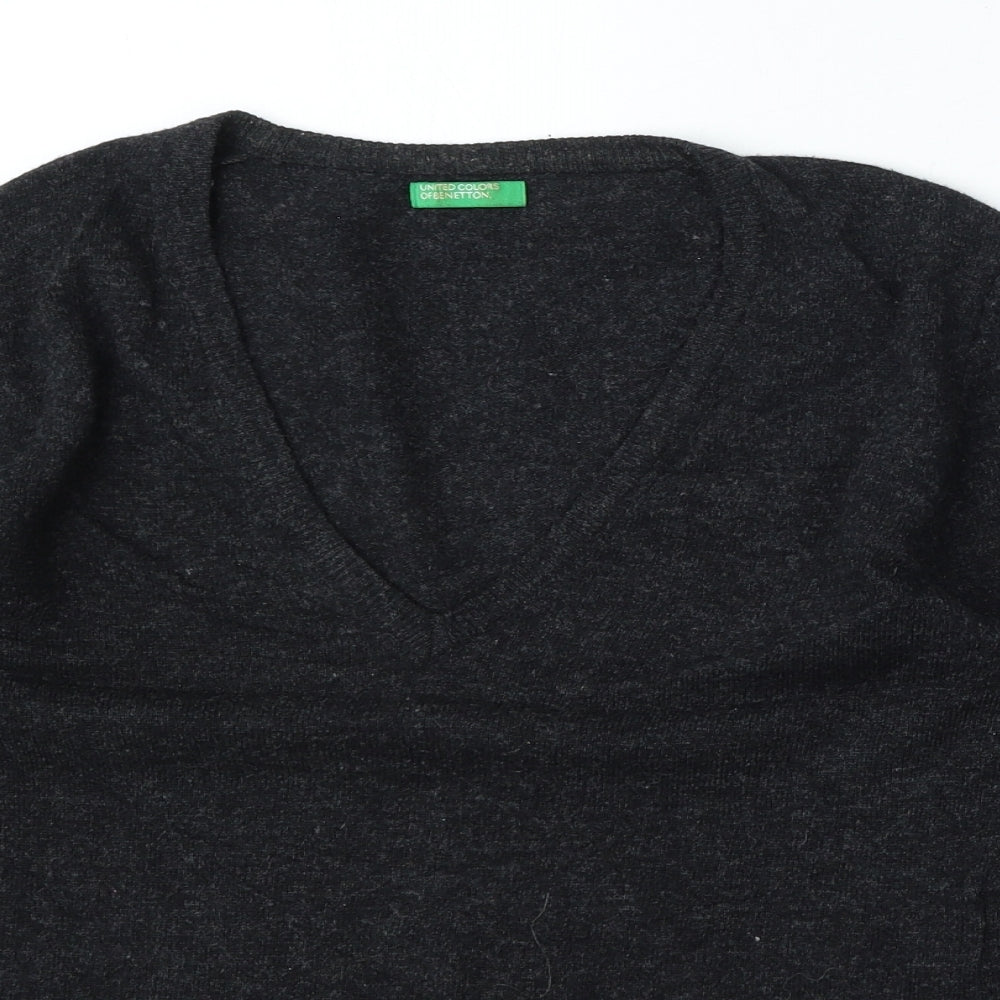 United Colors of Benetton Mens Black V-Neck  Wool Pullover Jumper Size S