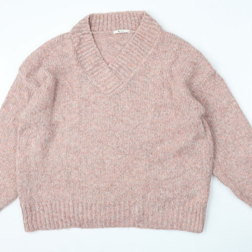 TU Womens Pink V-Neck  Acrylic Pullover Jumper Size L