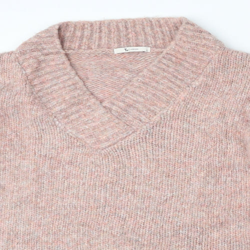 TU Womens Pink V-Neck  Acrylic Pullover Jumper Size L