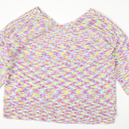 Preworn Womens Multicoloured V-Neck  Polyester Pullover Jumper Size 16