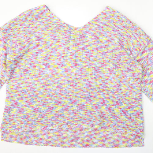 Preworn Womens Multicoloured V-Neck  Polyester Pullover Jumper Size 16