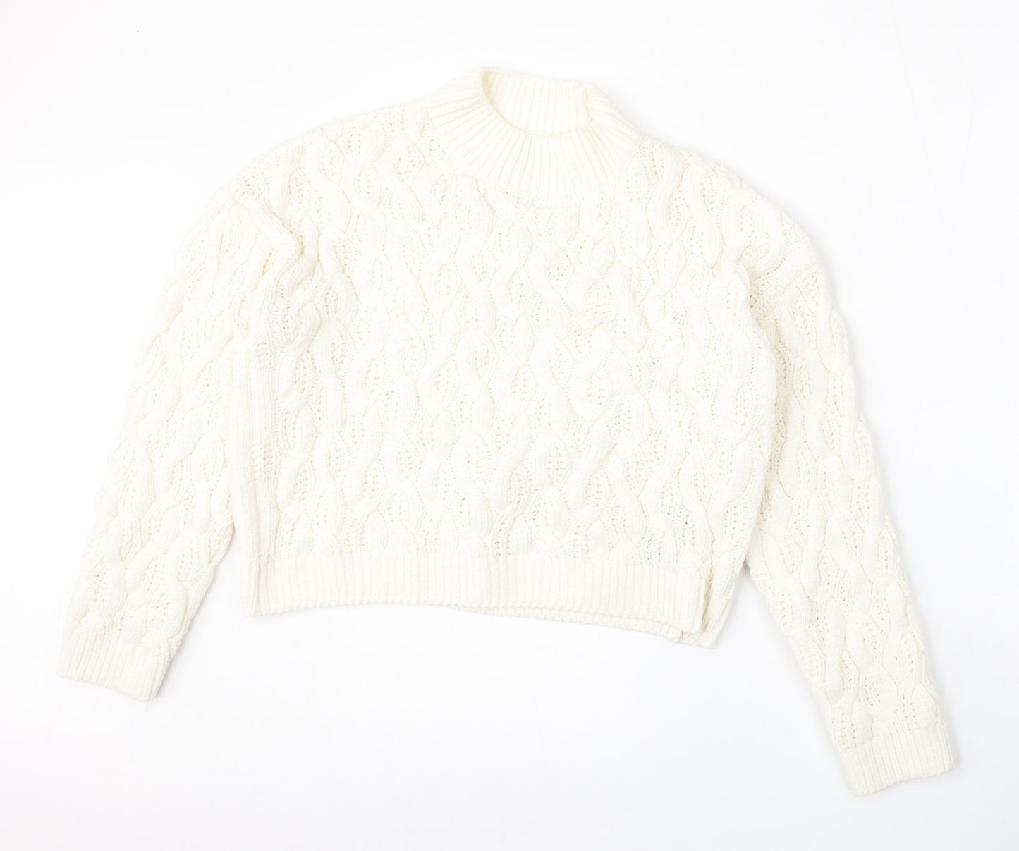 Primark Womens White Round Neck  Polyester Pullover Jumper Size 12