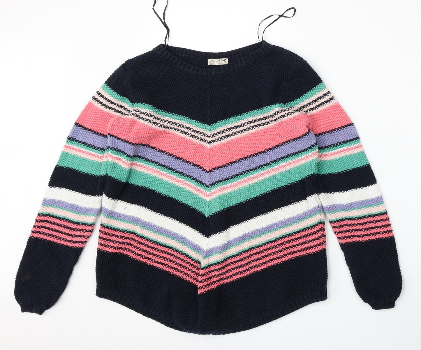 M&Co Womens Multicoloured Round Neck Striped Cotton Pullover Jumper Size 12