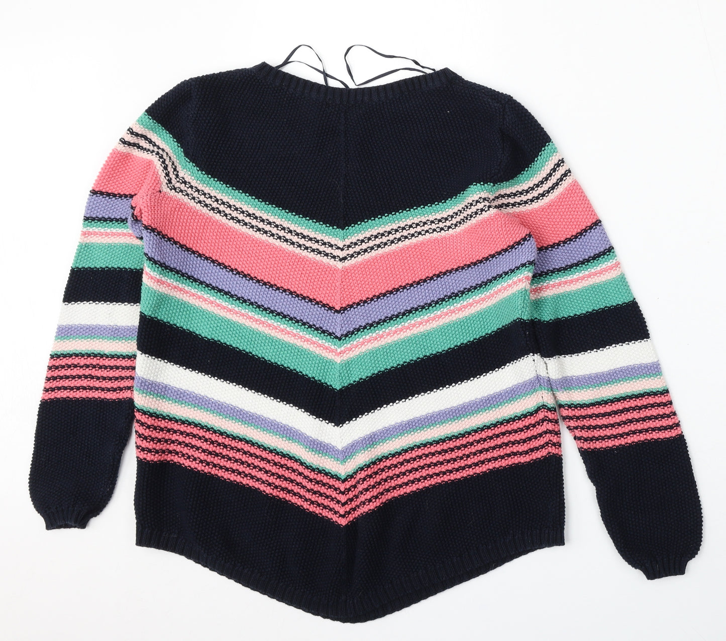 M&Co Womens Multicoloured Round Neck Striped Cotton Pullover Jumper Size 12