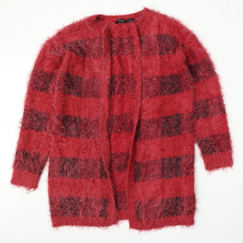 ESMARA Womens Red Round Neck Check Polyamide Cardigan Jumper Size S