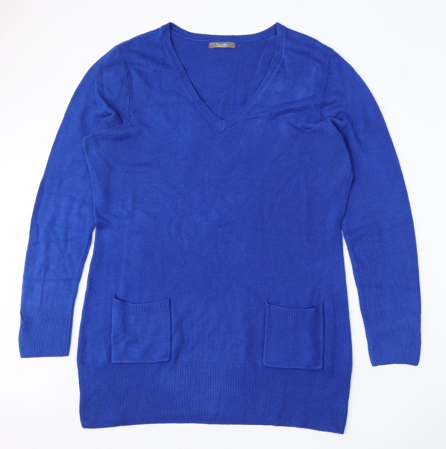 South Womens Blue Round Neck  Acrylic Pullover Jumper Size 16