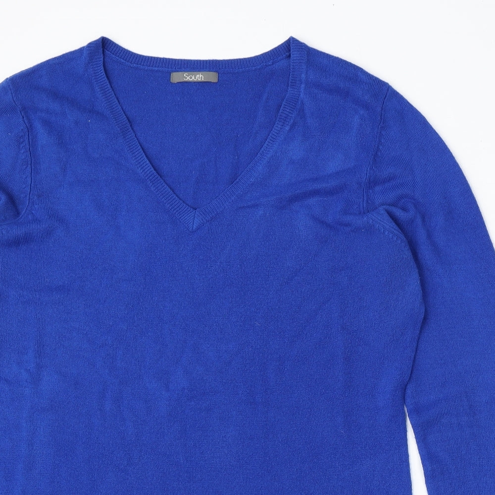 South Womens Blue Round Neck  Acrylic Pullover Jumper Size 16