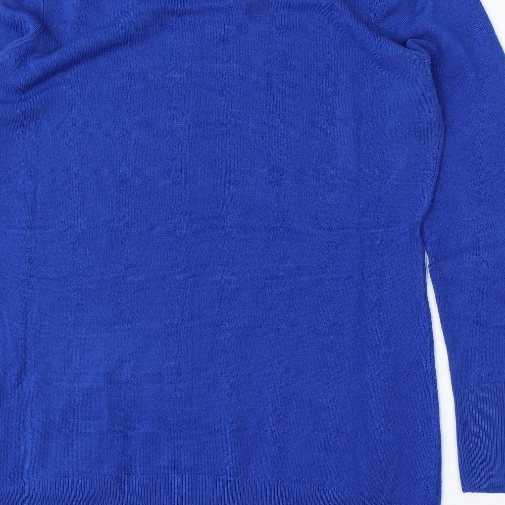 South Womens Blue Round Neck  Acrylic Pullover Jumper Size 16