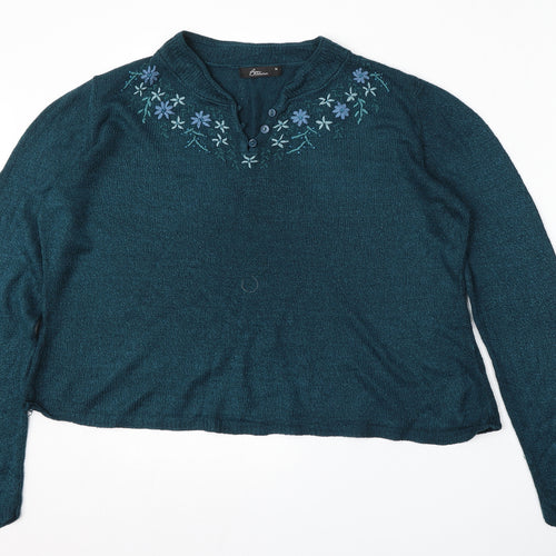 BM Collection Womens Blue V-Neck  Polyester Pullover Jumper Size 14