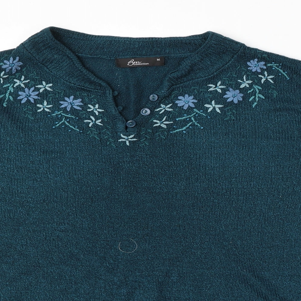 BM Collection Womens Blue V-Neck  Polyester Pullover Jumper Size 14