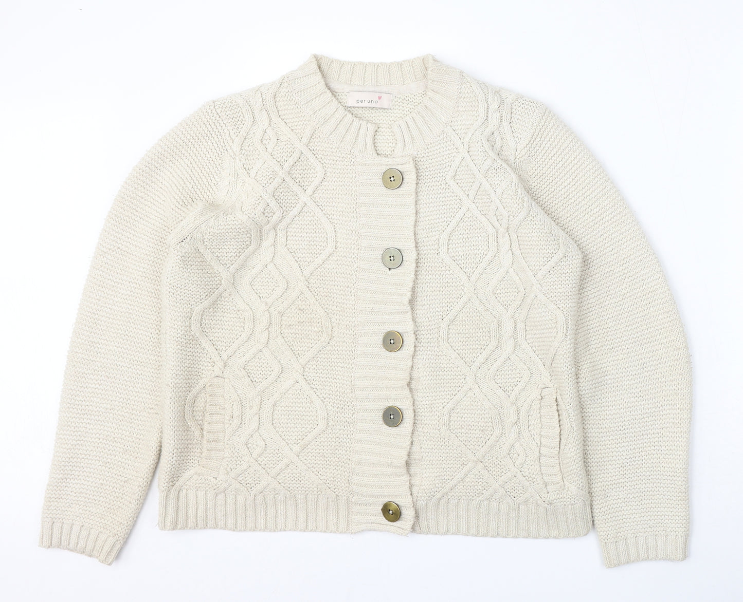 Marks and Spencer Womens Beige Round Neck  Polyester Cardigan Jumper Size 14