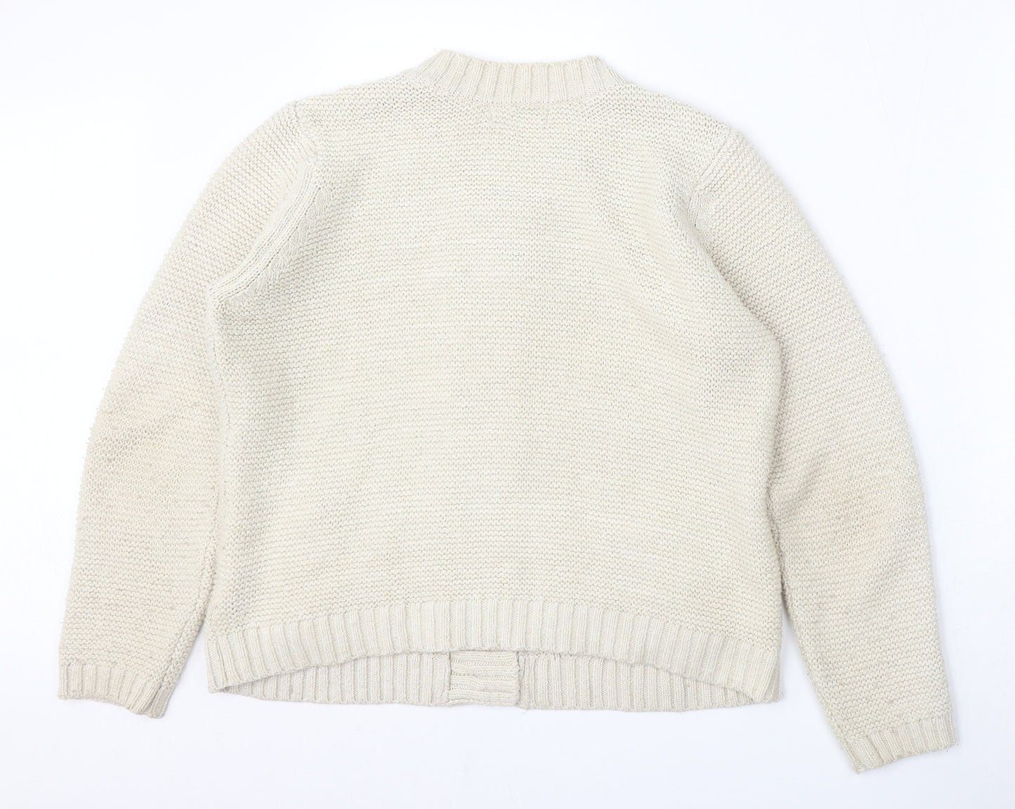 Marks and Spencer Womens Beige Round Neck  Polyester Cardigan Jumper Size 14