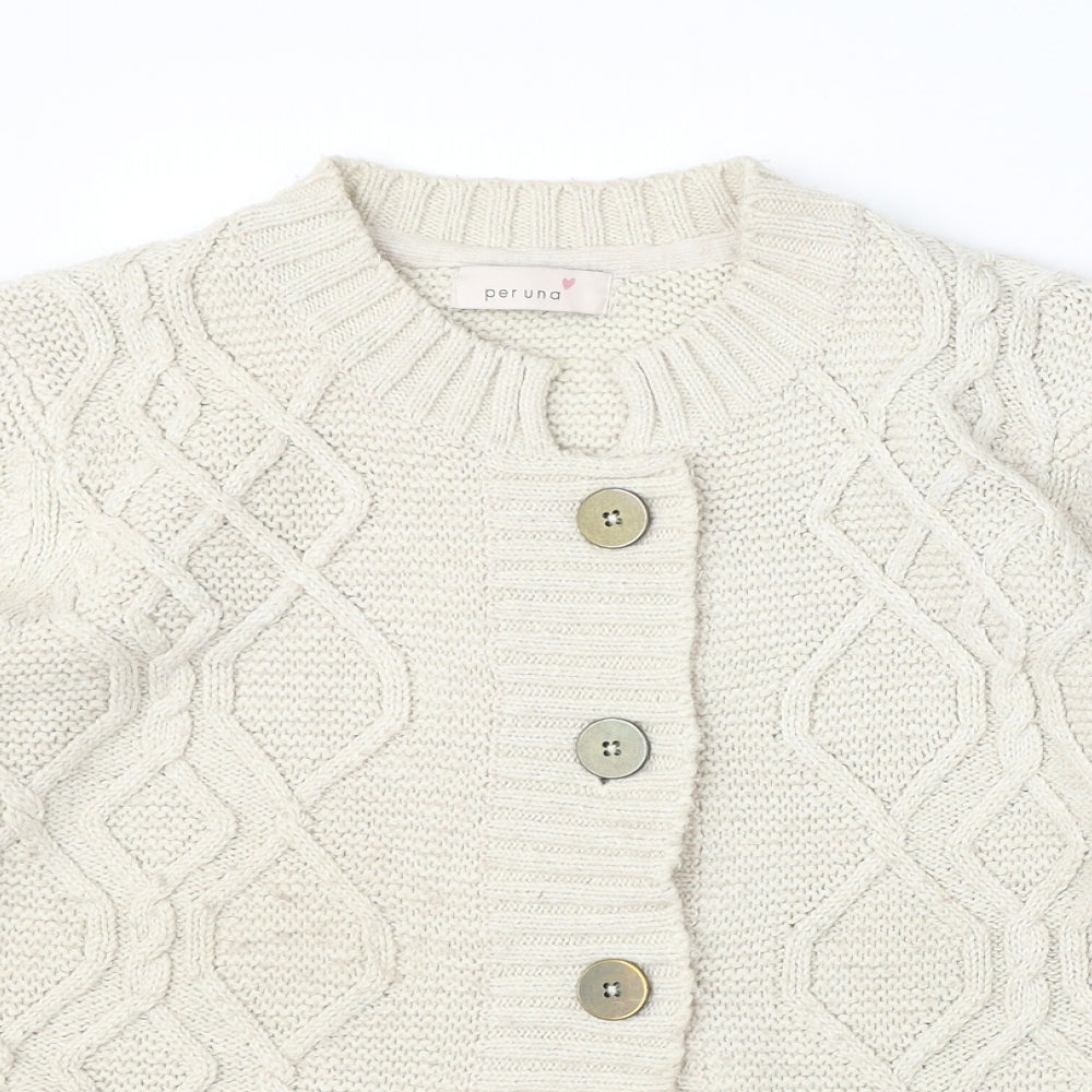 Marks and Spencer Womens Beige Round Neck  Polyester Cardigan Jumper Size 14