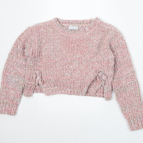 Matalan Girls Pink Round Neck  Polyester Pullover Jumper Size 8 Years