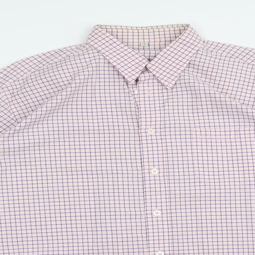 Ben Sherman Mens Pink Check Cotton  Button-Up Size 2XL Collared Button