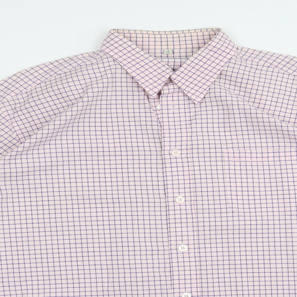 Ben Sherman Mens Pink Check Cotton  Button-Up Size 2XL Collared Button