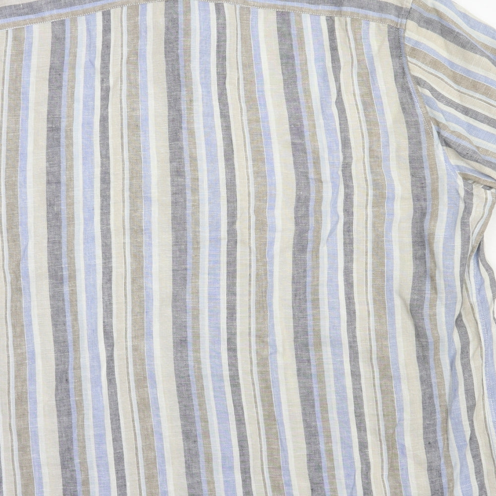 Blue Harbour Mens Blue Striped Linen  Button-Up Size L Collared Button