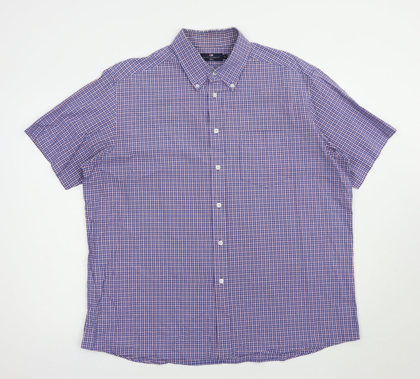 Blue Harbour Mens Blue Plaid Cotton  Button-Up Size XL Collared Button