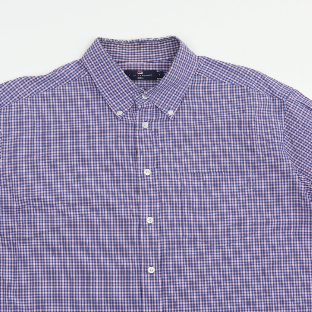 Blue Harbour Mens Blue Plaid Cotton  Button-Up Size XL Collared Button
