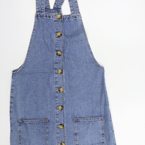 Denim Co. Womens Blue  Cotton Pinafore/Dungaree Dress  Size 8  Square Neck Button
