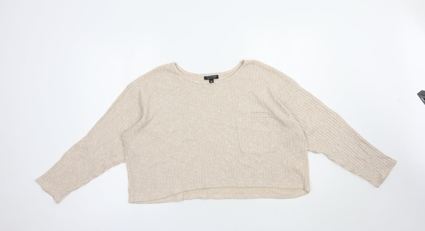 Topshop Womens Beige  Polyester Cropped Blouse Size 10 Boat Neck