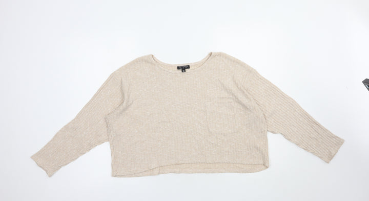 Topshop Womens Beige  Polyester Cropped Blouse Size 10 Boat Neck