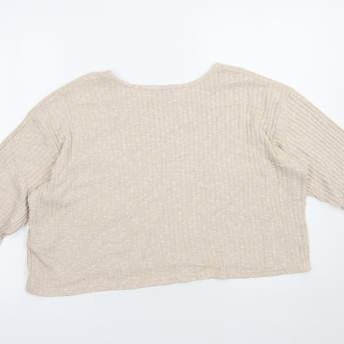 Topshop Womens Beige  Polyester Cropped Blouse Size 10 Boat Neck