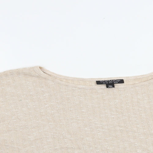 Topshop Womens Beige  Polyester Cropped Blouse Size 10 Boat Neck