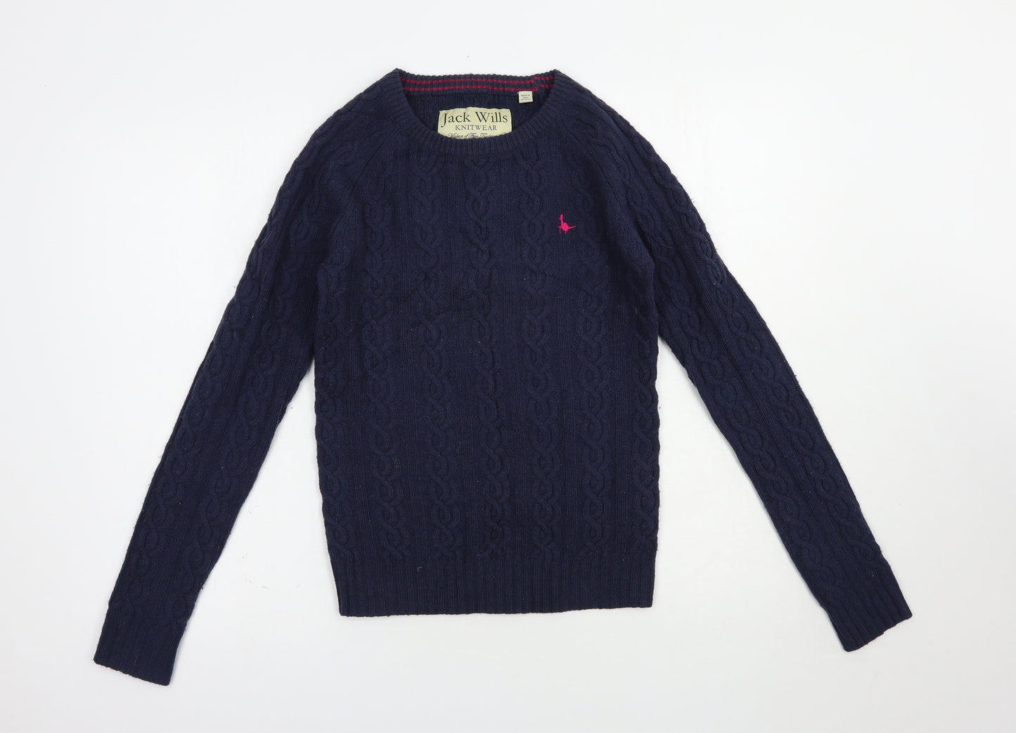 Jack Wills Womens Blue Crew Neck  Wool Pullover Jumper Size 8