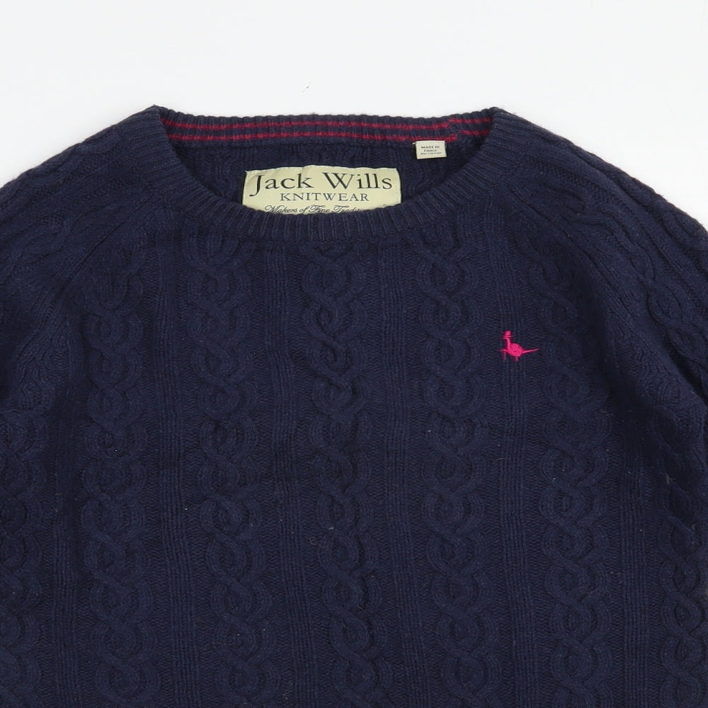 Jack Wills Womens Blue Crew Neck  Wool Pullover Jumper Size 8