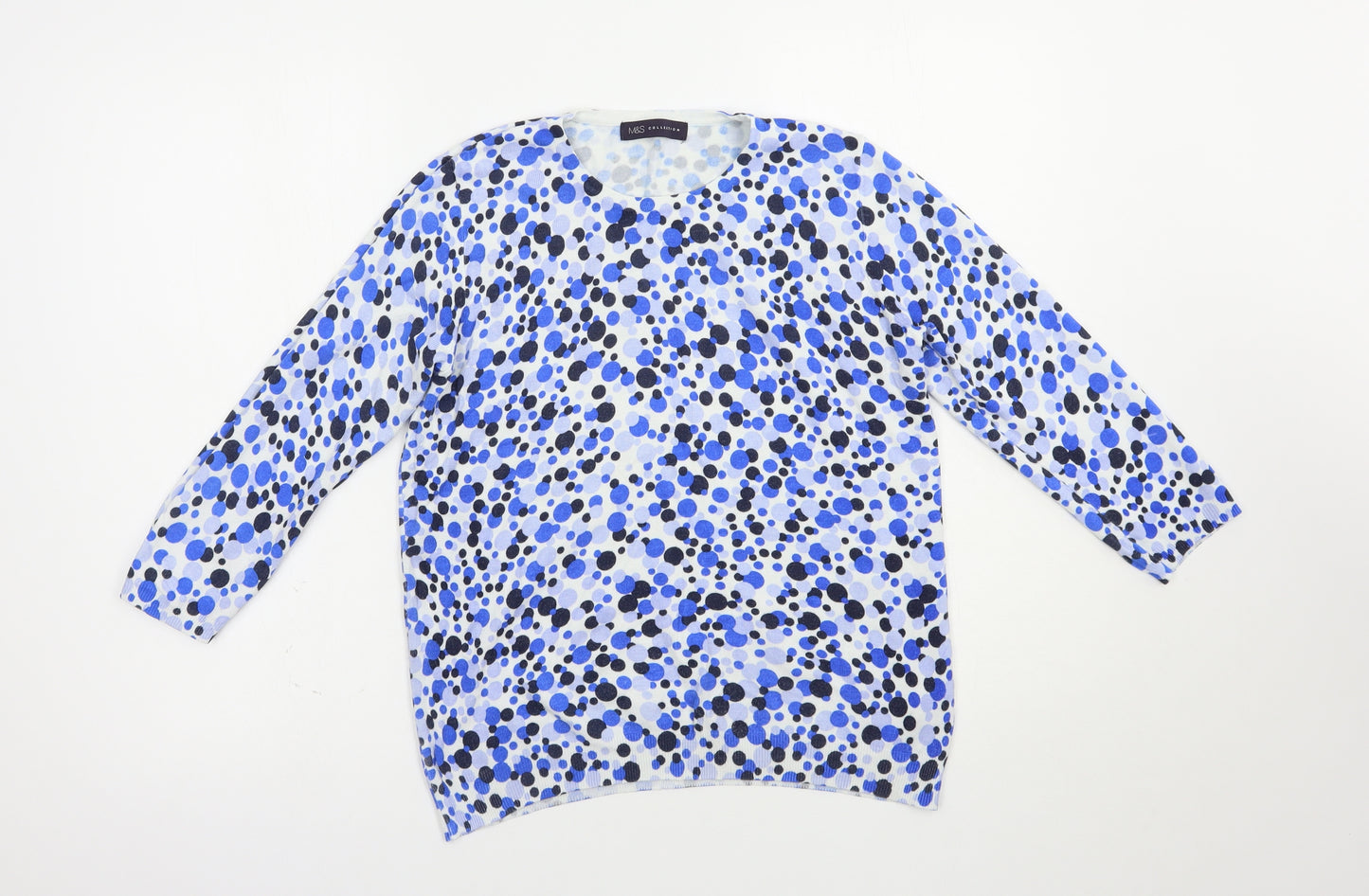 Marks and Spencer Womens Blue Crew Neck Geometric Viscose Pullover Jumper Size 14