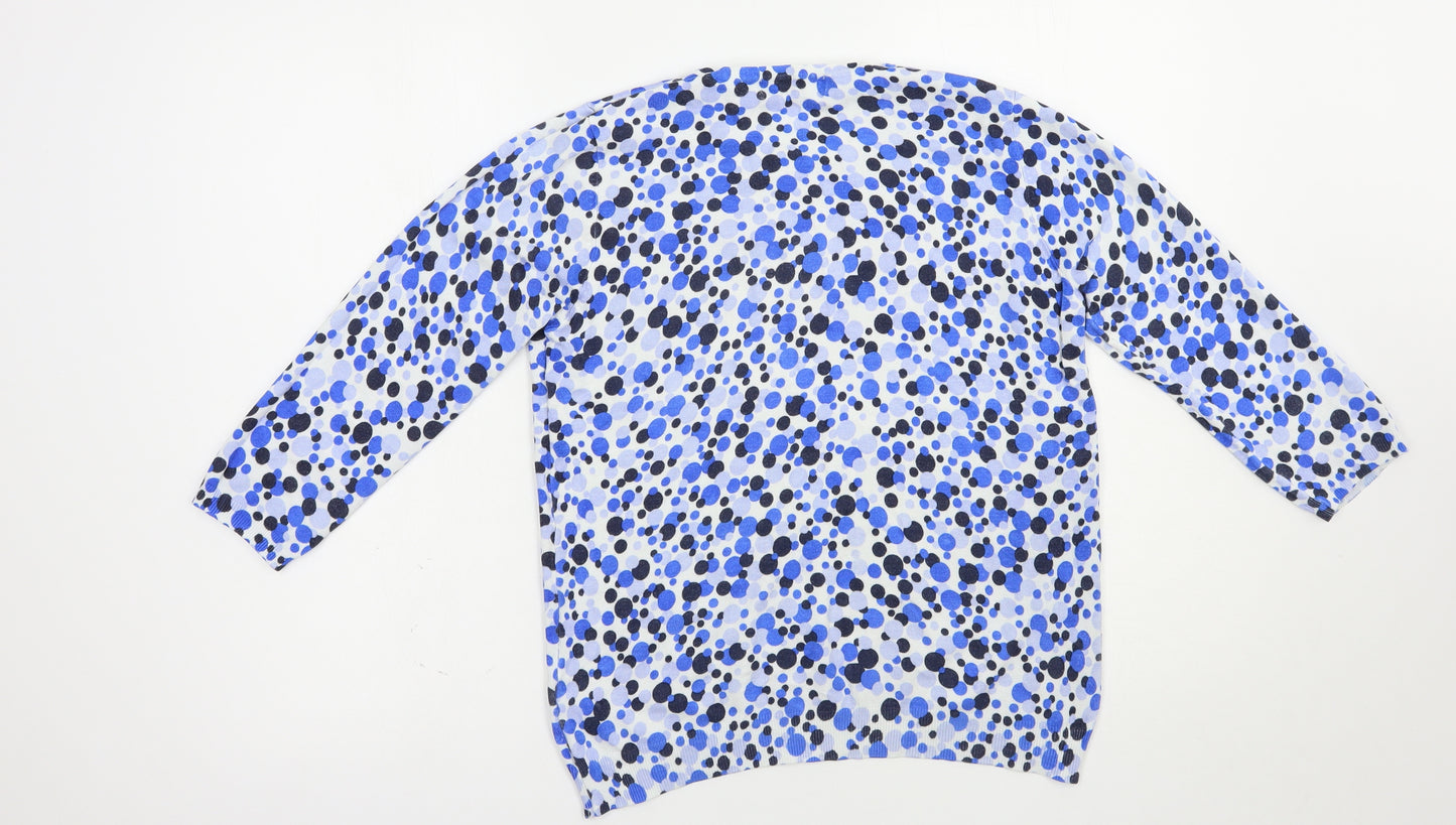 Marks and Spencer Womens Blue Crew Neck Geometric Viscose Pullover Jumper Size 14