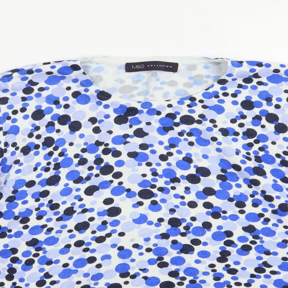 Marks and Spencer Womens Blue Crew Neck Geometric Viscose Pullover Jumper Size 14
