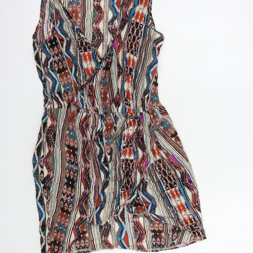 Ribbon Womens Multicoloured Geometric Viscose Basic Blouse Size 8 V-Neck