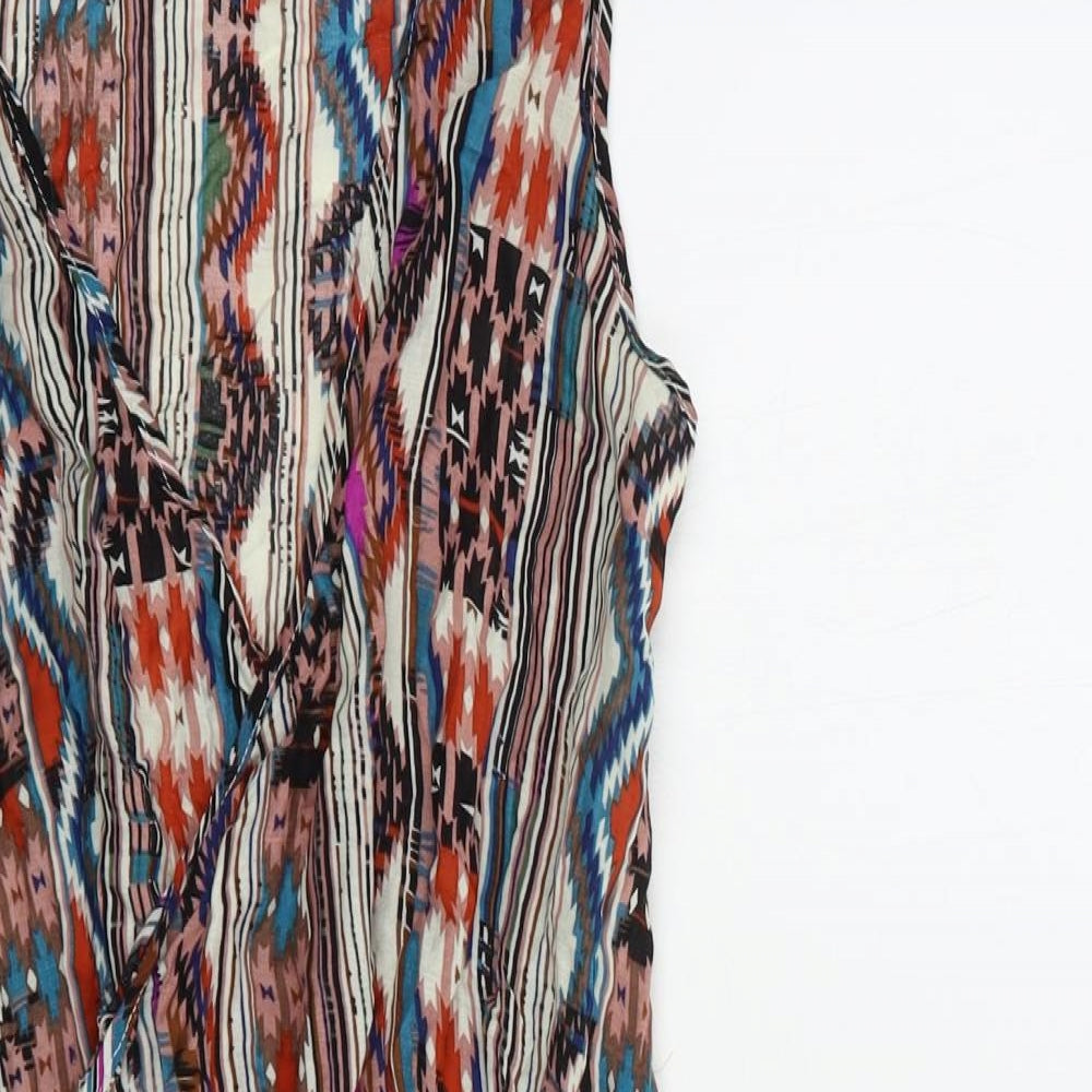 Ribbon Womens Multicoloured Geometric Viscose Basic Blouse Size 8 V-Neck