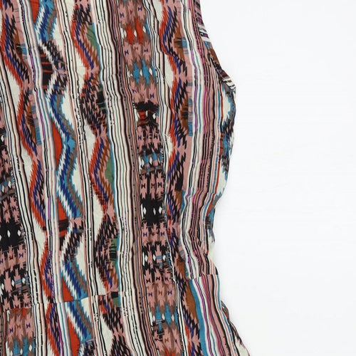 Ribbon Womens Multicoloured Geometric Viscose Basic Blouse Size 8 V-Neck