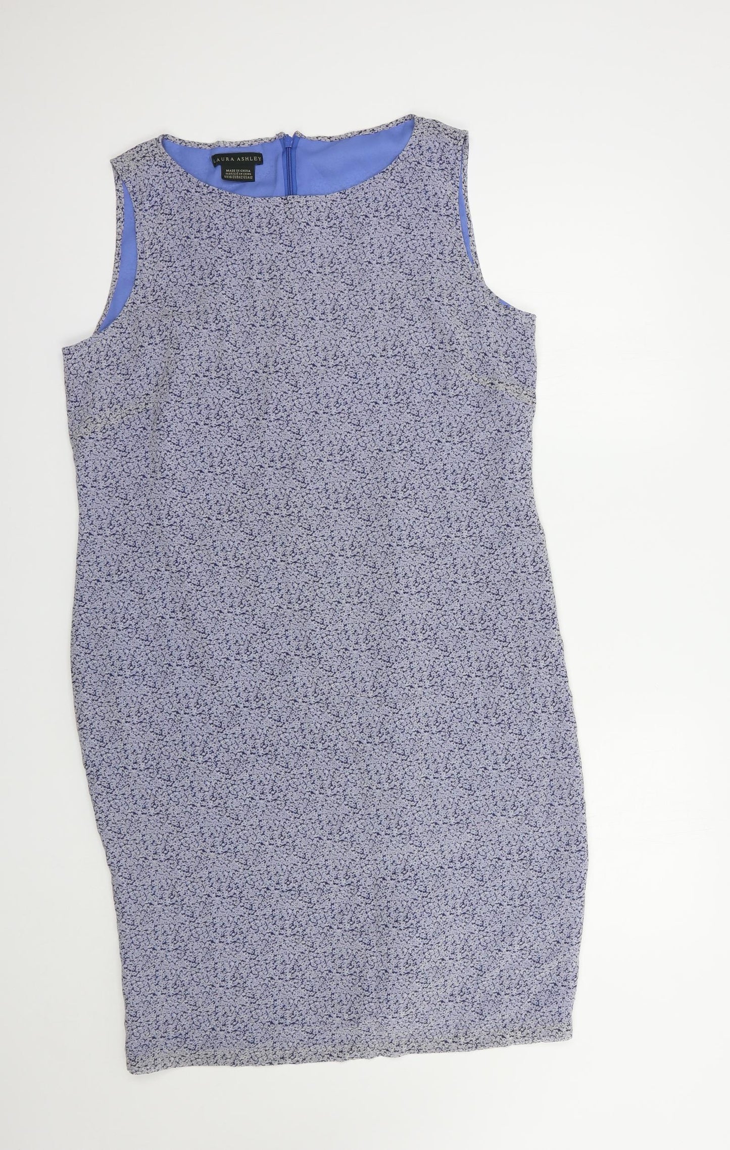 Laura Ashley Womens Blue Floral Silk Pencil Dress  Size 16  Boat Neck Zip