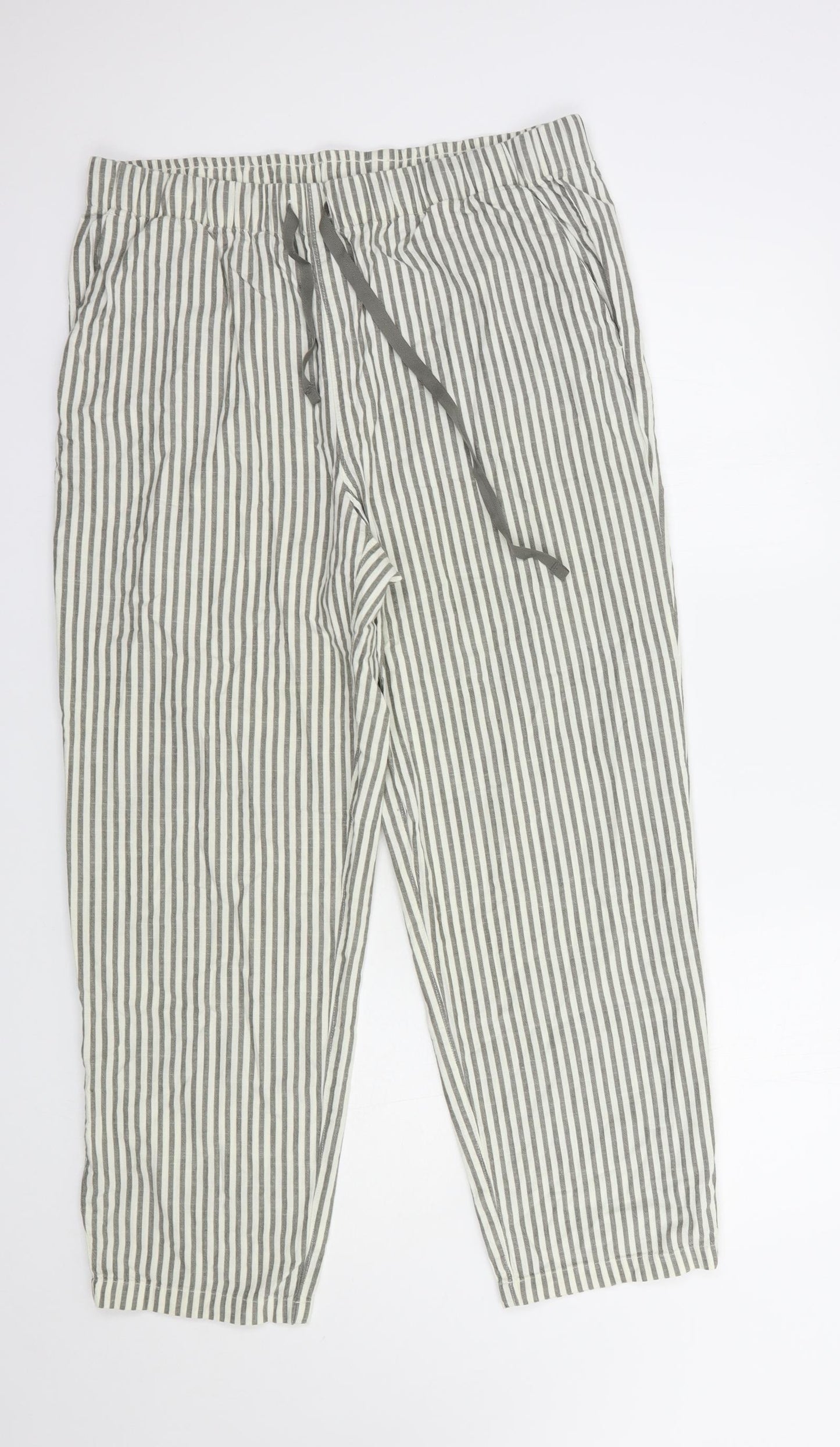 Uniqlo Mens Grey Striped Cotton  Pyjama Pants Size M  Drawstring