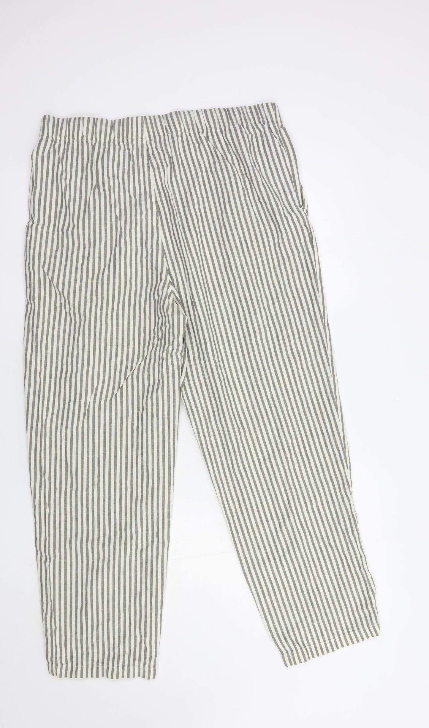 Uniqlo Mens Grey Striped Cotton  Pyjama Pants Size M  Drawstring