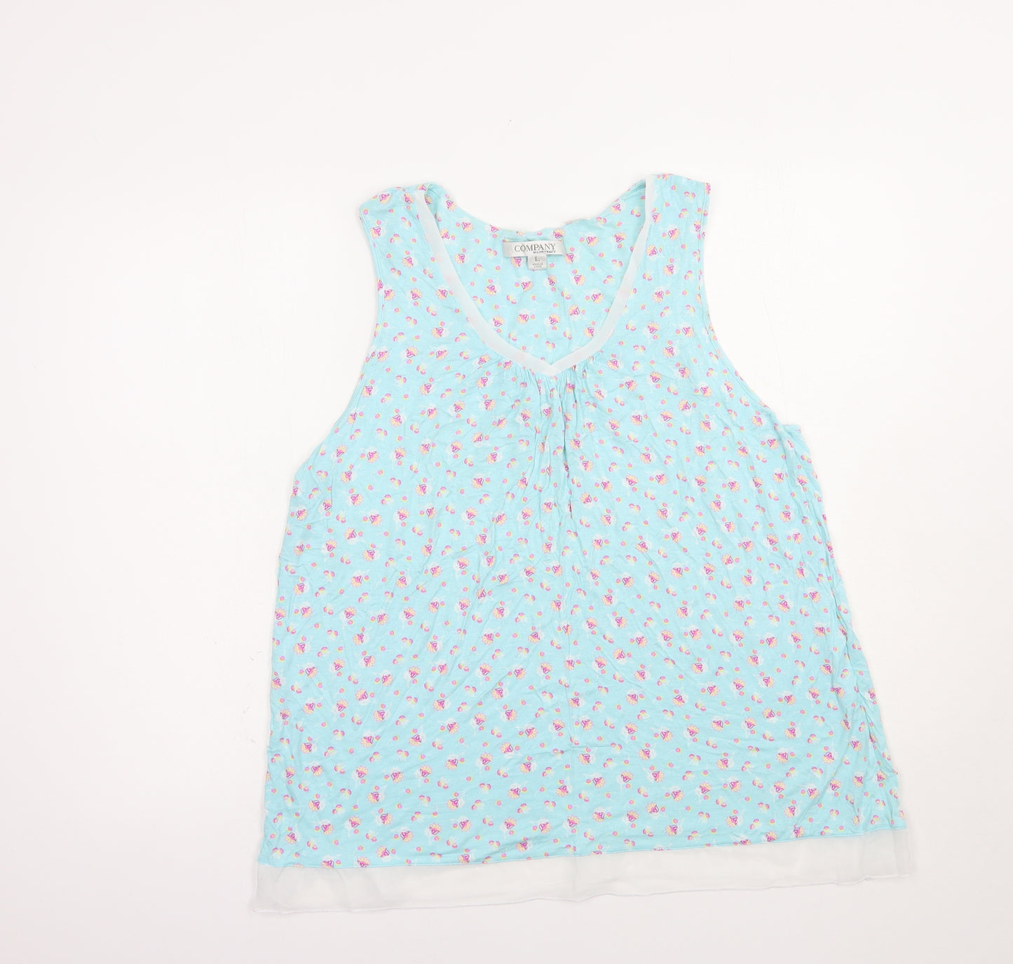 Ellen Tracy Womens Blue Floral Viscose Basic Tank Size L V-Neck