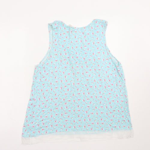 Ellen Tracy Womens Blue Floral Viscose Basic Tank Size L V-Neck
