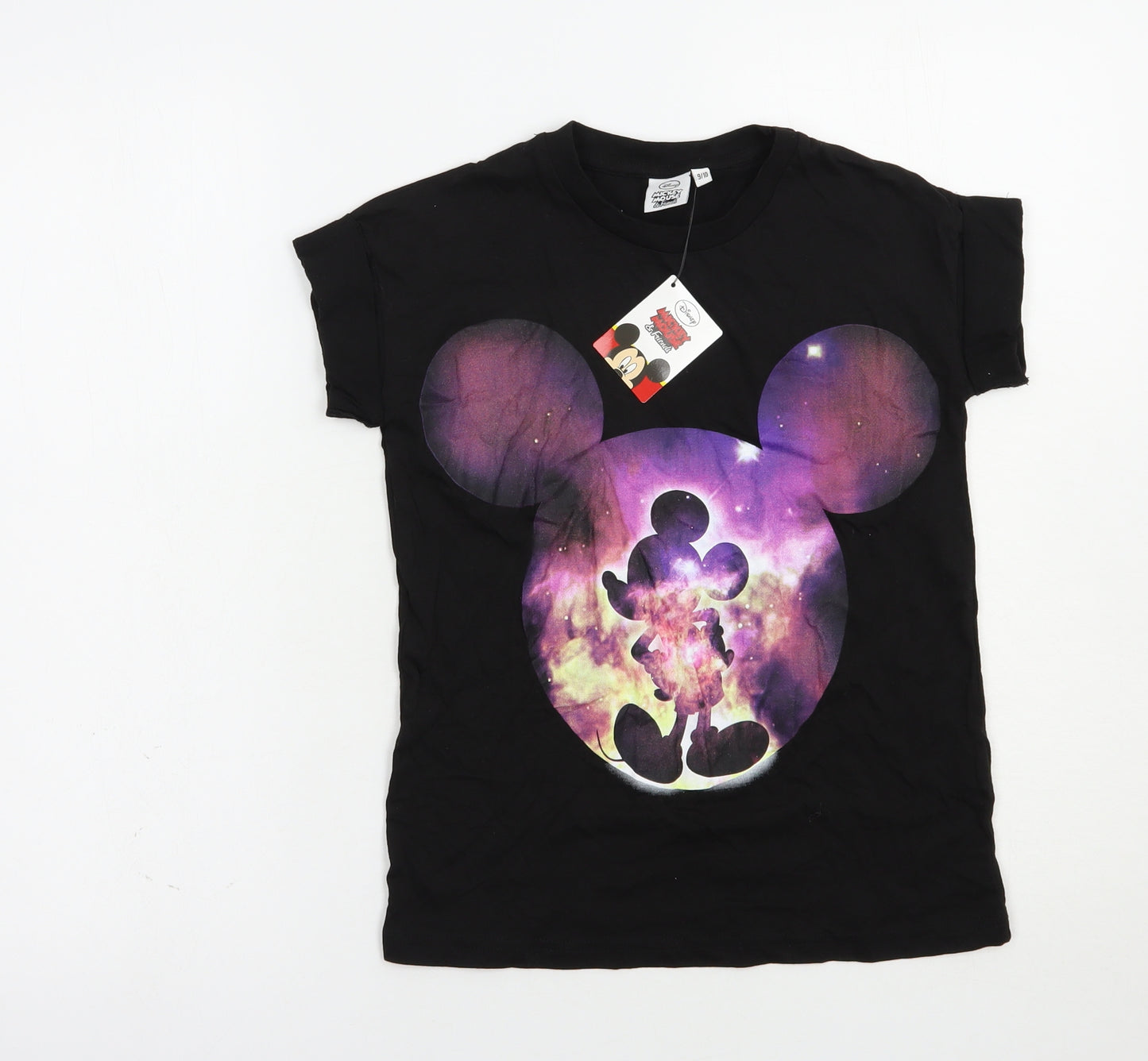 Primark Girls Black  Cotton Pullover T-Shirt Size 9-10 Years Crew Neck Pullover - Mickey Mouse