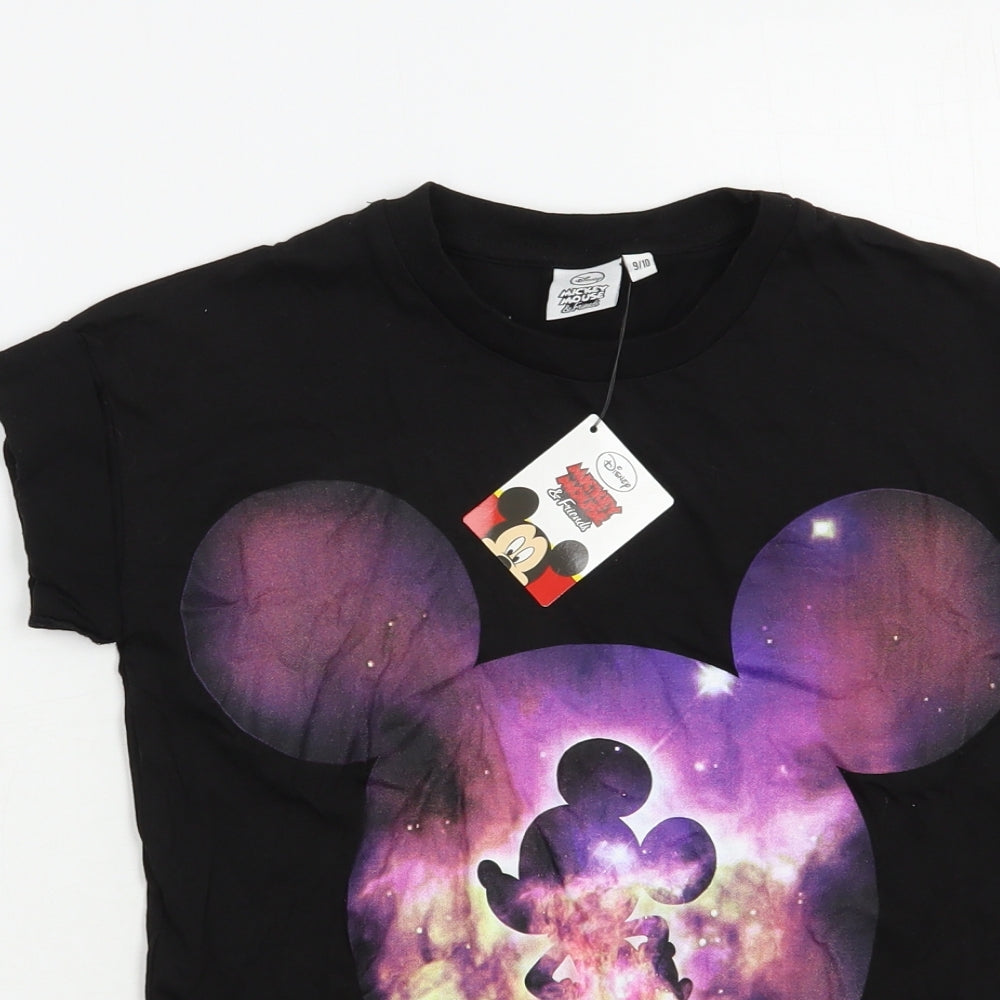 Primark Girls Black  Cotton Pullover T-Shirt Size 9-10 Years Crew Neck Pullover - Mickey Mouse