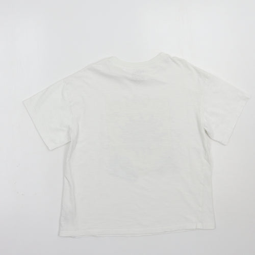 NEXT Girls White  Cotton Basic T-Shirt Size 8 Years Crew Neck Pullover - Sun and Moon